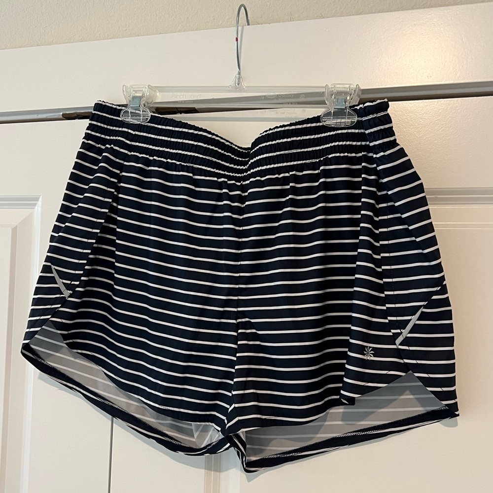 Athleta Racer Navy/White Striped Running Shorts